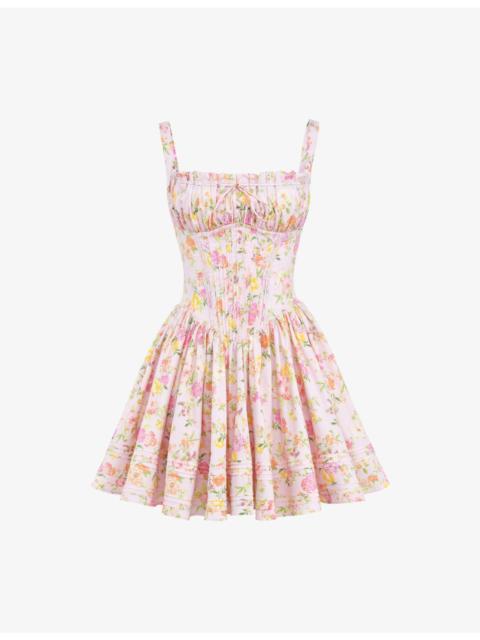 House of CB Natassia Flared-Skirt Cotton-Blend Mini Dress