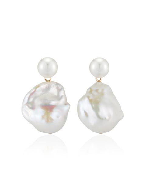 Duality 14K Yellow Gold Pearl Earrings white