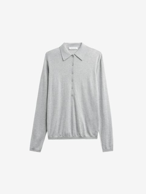 The Frankie Shop Tala Knit V-Neck Polo - Light Grey