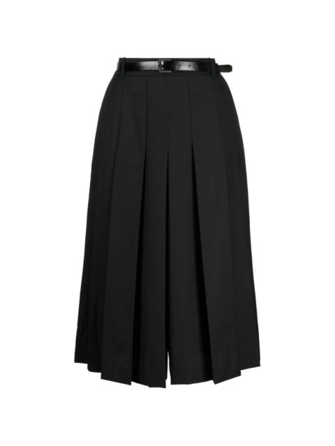 box-pleated belted midi skirt