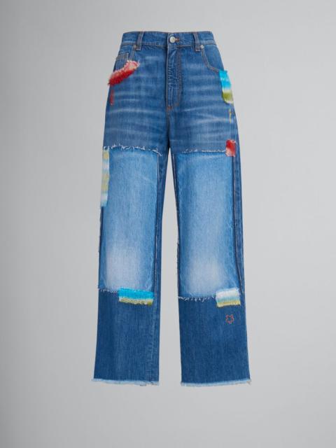 BLUE BIO DENIM JEANS WITH MOHAIR PATCHES