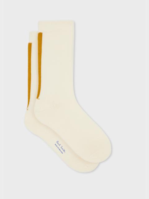 Paul Smith Women's Ecru and Mustard 'Racer Stripe' Socks
