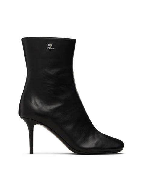 courrèges Black Square Toe Leather Ankle Boots