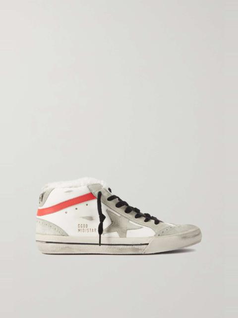 Mid Star shearling-lined distressed leather and suede sneakers
