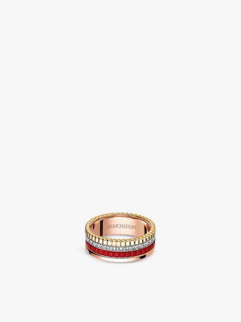 Boucheron Quatre Red Edition 18ct rose-gold, yellow-gold, white-gold, ceramic and 0.24ct diamond ring