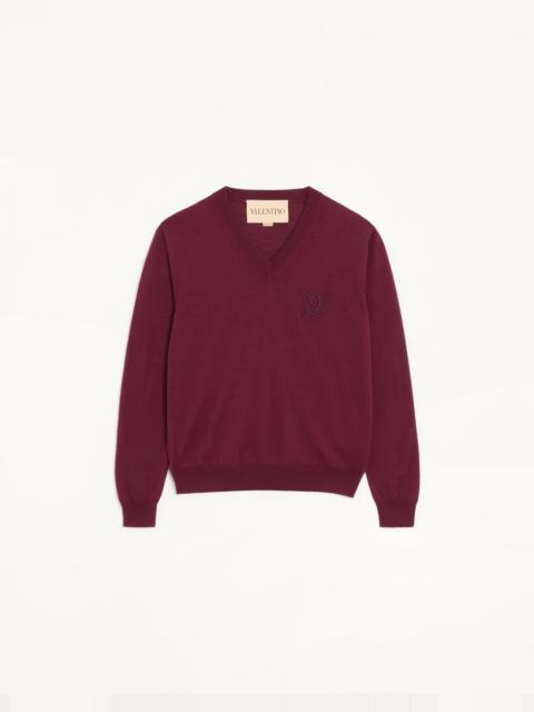 Valentino VALENTINO V-NECK SWEATER IN WOOL WITH VG EMBROIDERY