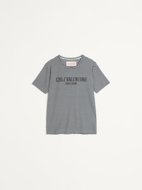 STRIPED COTTON T-SHIRT WITH CHEZ VALENTINO PRINT