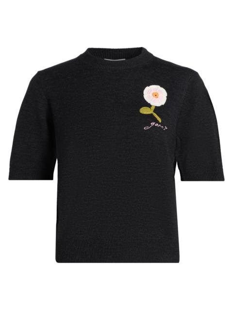 GANNI Women's Floral Crochet Wool-Cotton T-Shirt - Phantom