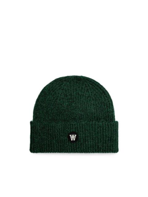 Wood Wood logo-patch ribbed beanie hat