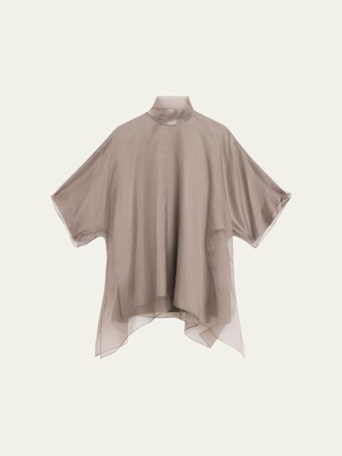 BRANDON MAXWELL Cali Scarf-Neck Silk Organza Blouse