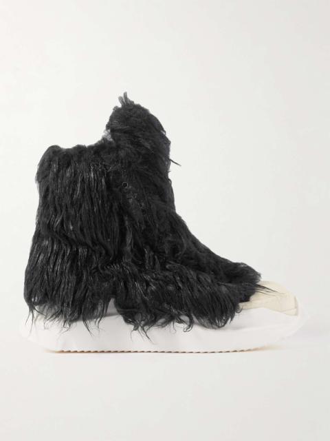 Rick Owens DRKSHDW Leather-Trimmed Faux Fur and Canvas High-Top Sneakers