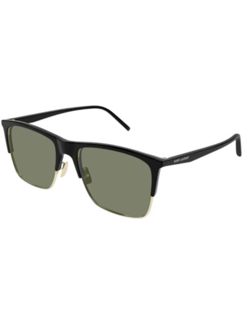 SAINT LAURENT Saint Laurent Square Sunglasses Black Black Green/-Green (SL 768-001)
