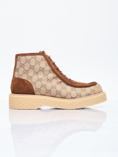 GG Canvas And Suede Lace-Up Boots