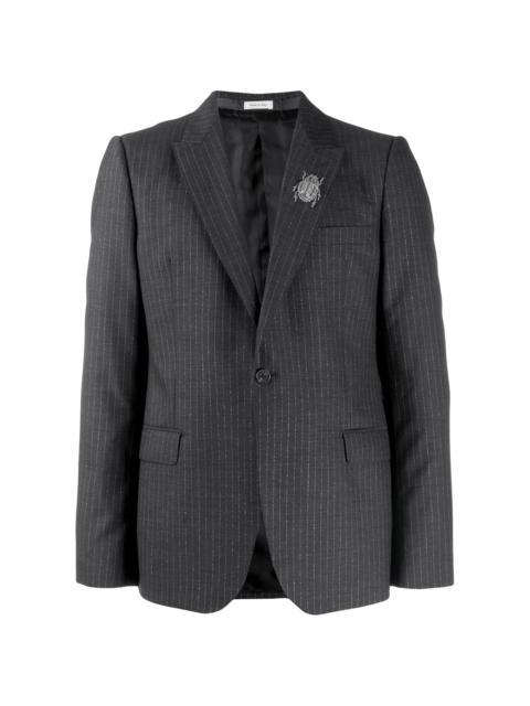 insect embellished pinstriped blazer