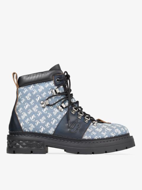 JIMMY CHOO Marlow Hiking Boot
Black Leather and JC Monogram Denim Hiking Boots