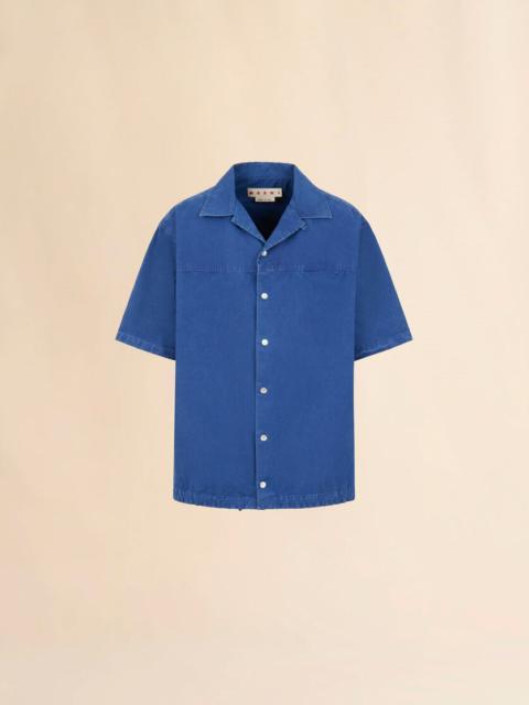 Marni BLUE COTTON SHIRT WITH DRAWSTRING HEM