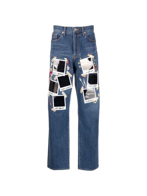 polaroid print straight leg jeans