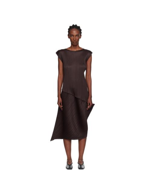 Pleats Please Issey Miyake Brown Leap Midi Dress