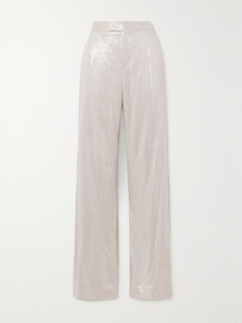 Brunello Cucinelli Sequined crepe wide-leg pants Light gray
