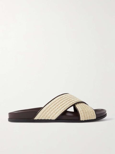 Manolo Blahnik Chiltern Leather-Trimmed Raffia Sandals