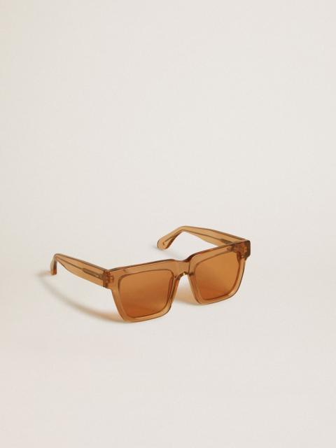Golden Goose Jamie style square sunglasses with honey-colored frame and lenses