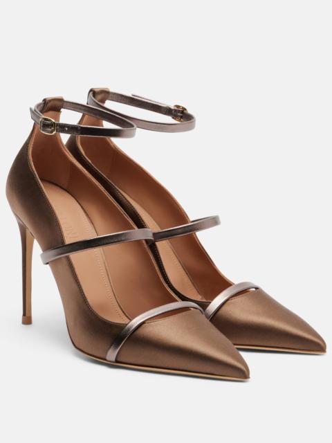 MALONE SOULIERS Diaz 100 leather-trimmed satin pumps
