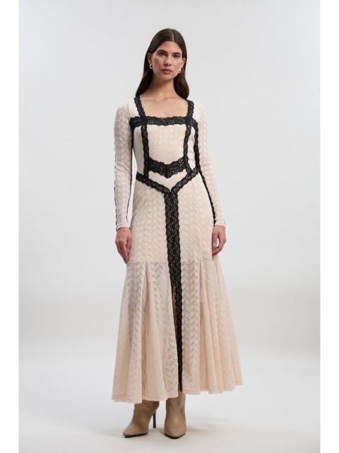 KAREN MILLEN Petite Lace Textured Scoop Neck Maxi Dress