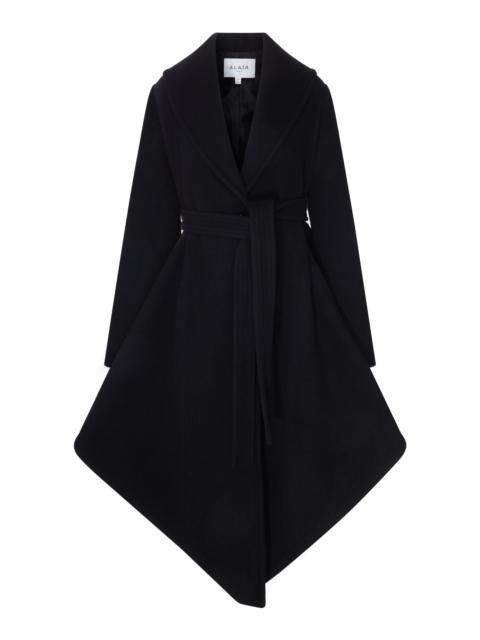 ALAÏA BLACK ASYMMETRIC COAT WITH BELT