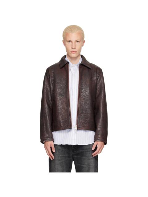 SUNFLOWER Burgundy Short Leather Jacket