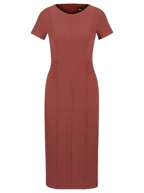 BOSS SLIT-FRONT BUSINESS DRESS WITH GATHERED DETAILS