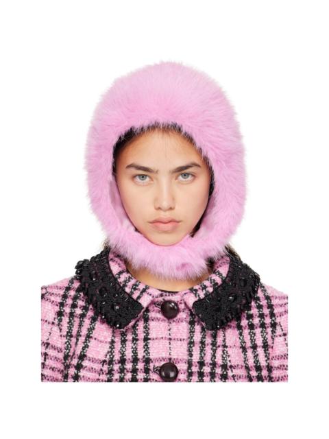 ANNA SUI Pink Rose Bloom Faux Fur Bonnet