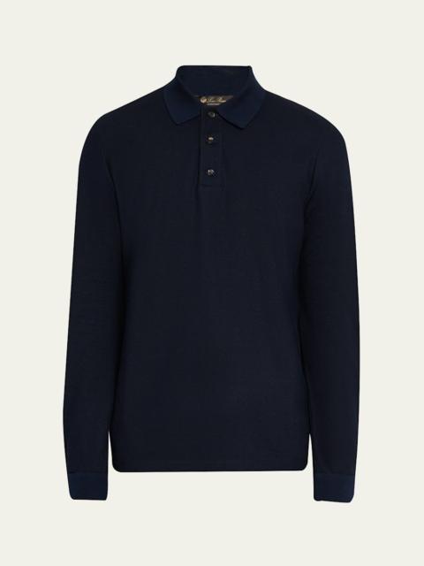 Loro Piana Men's Cerro Cotton and Cashmere Long-Sleeve Polo Shirt