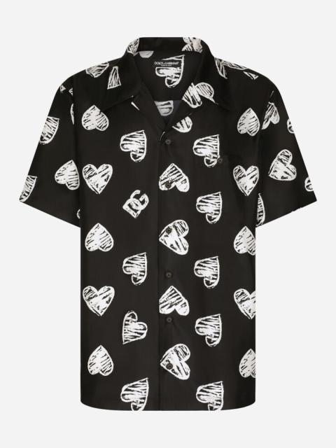 Dolce & Gabbana Silk twill shirt Hawaiian shirt with DG heart print