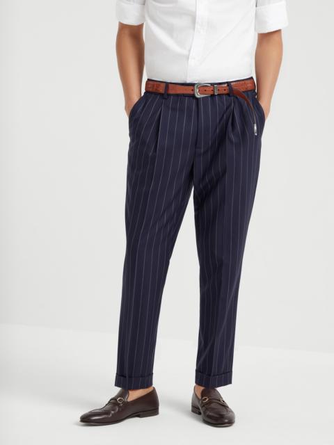 Brunello Cucinelli Leisure fit trousers in super 150s virgin wool wide chalk stripe batavia with pleat