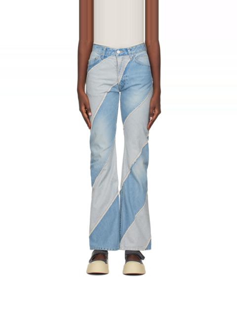 PERVERZE SSENSE Exclusive Blue Nano Mist Denim-Bias Line Jeans