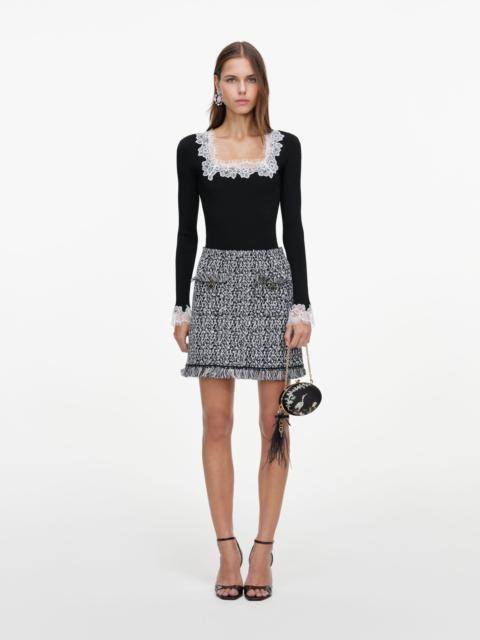 self-portrait Black And White Textured Knit Mini Skirt