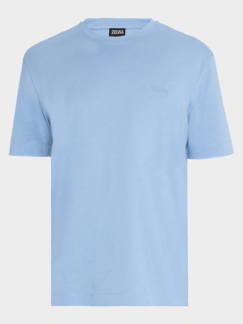 ZEGNA Men's Embroidered Logo Cotton Crewneck T-Shirt