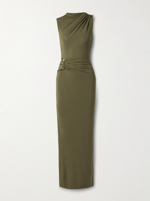 Cult Gaia Izola Embellished Gathered Stretch-jersey Gown