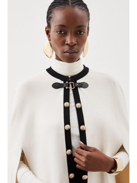 KAREN MILLEN Viscose Blend Military Trim Knitted Cape