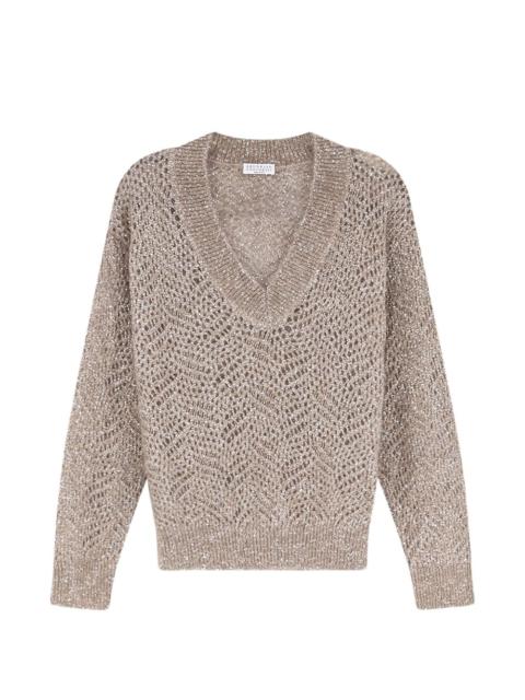 Brunello Cucinelli sequin-embellished open-knit sweater
