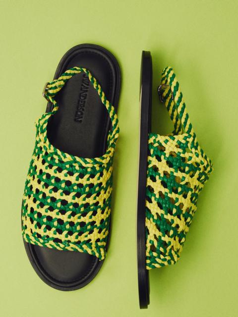 JW Anderson WOMENS WOVEN LEATHER SANDAL IN GREEN & BRIGHT YELLOW