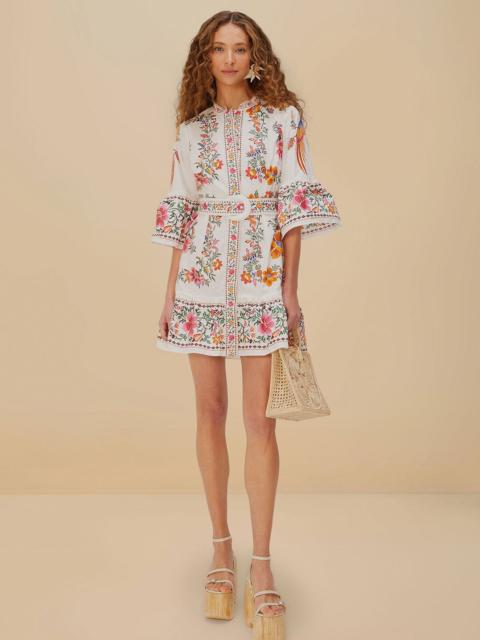 FARM RIO Off-White Delicate Forest Scarves Organic Cotton Mini Dress