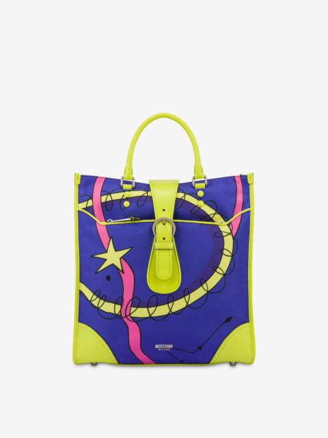 Moschino WOOD PRINT CANVAS SHOPPER BAG