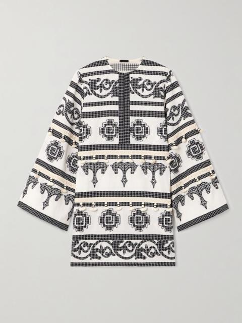 Johanna Ortiz Quetzalcóatl Temple tasseled embroidered cotton coverup White