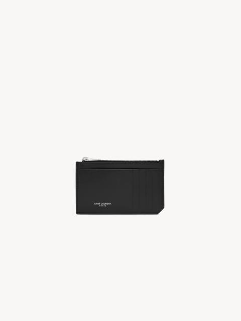 SAINT LAURENT SAINT LAURENT PARIS FRAGMENTS LARGE ZIP CARD CASE IN SMOOTH LEATHER