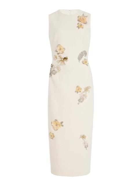 Oscar de la Renta Embellished Tweed Cocktail Dress ivory