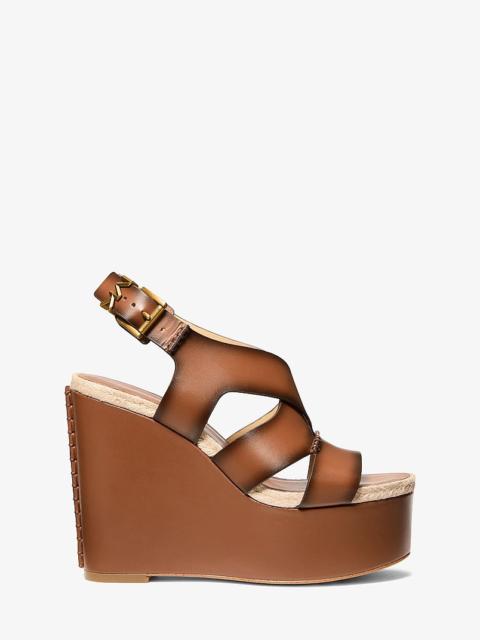 MICHAEL KORS Raven Burnished Leather Wedge Sandal