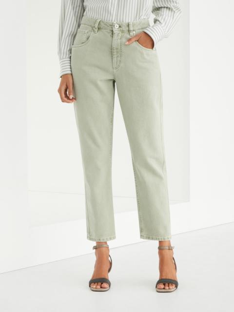 Brunello Cucinelli Stretch dyed denim straight trousers with shiny bartack