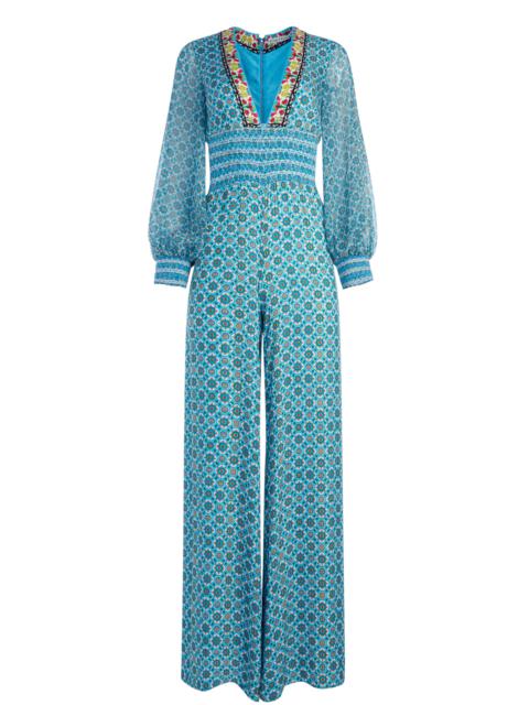 Alice + Olivia REBA SMOCKED WAIST WIDE LEG JUMPSUIT