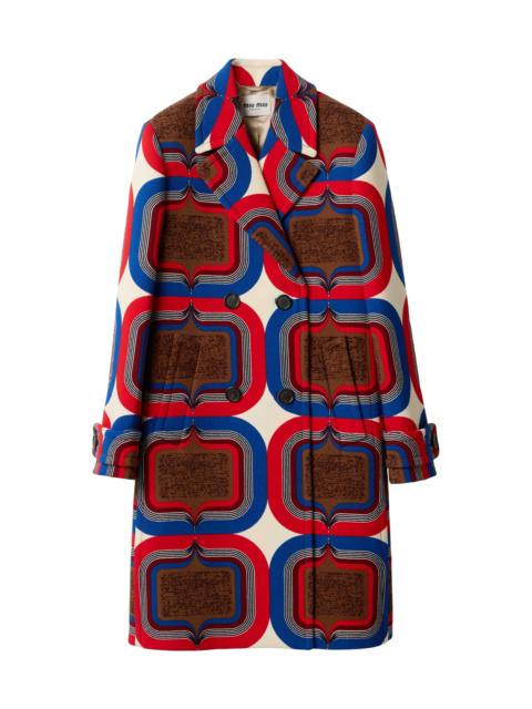 Miu Miu Women's Double Breasted Printed Natté Coat - Beige Khaki